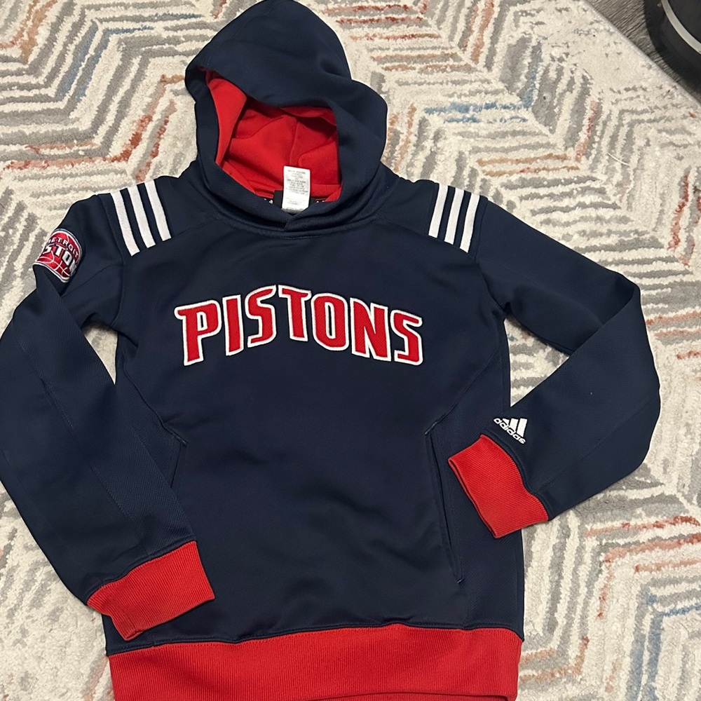 Adidas Kids Pistons Navy and Red Hoodie